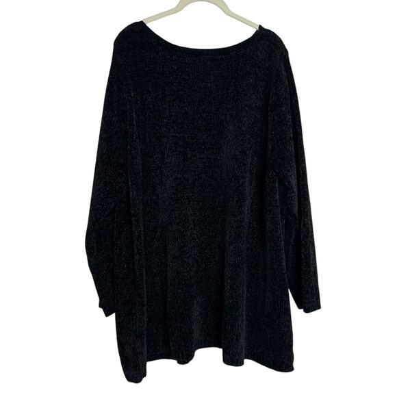 Catherines Womens Chenille Sweater 2X Black Soft Cozy Textured Knit Pullover - Picture 3 of 5